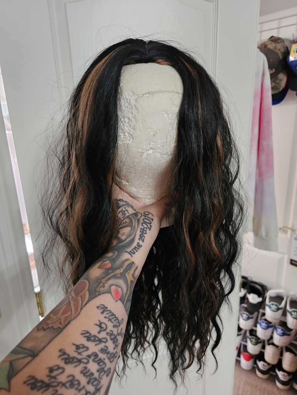 Black Wig with Brown Highlights - Women Hair